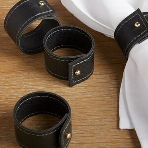 Better Homes & Gardens 4 Pack Black Faux Leather Napkin Rings